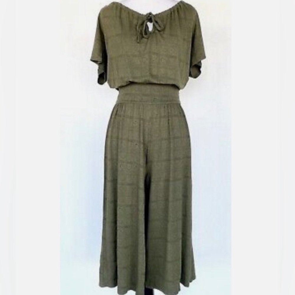 SUNDANCE Felicity Olive Green Wide Leg Jumpsuit Size XS Cropped  Stretch Jersey